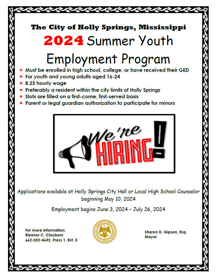2024 Summer Youth Employment Program City of Holly Springs